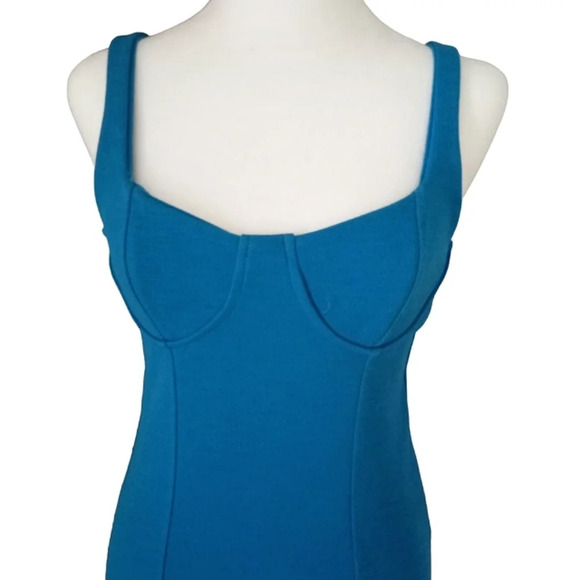 Zara Bustier Above The Knee Mini Bodycon Stretchy Dress Peacock Blue Size Small - Picture 3 of 7